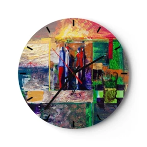 Orologio da parete - Orologio in Vetro - Un dipinto astratto con figure dai colori intensi. - 30x30cm - Relazioni ed emozioni - Decorazione murale moderna per soggiorno, cucina e camera da letto ARTTOR
