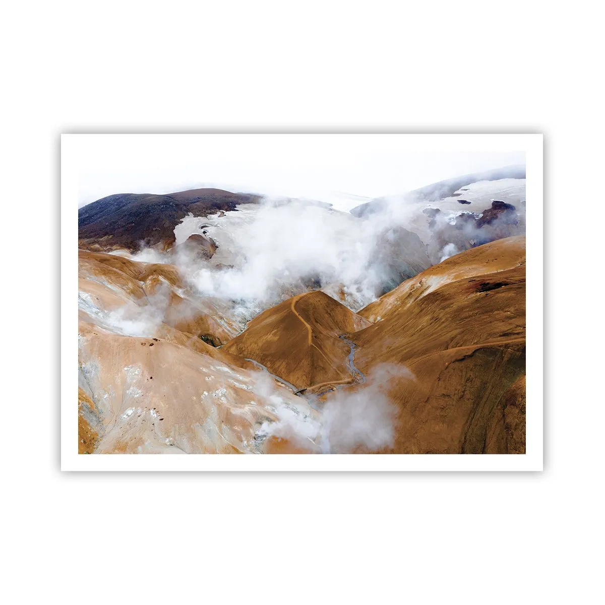 Poster - Un paesaggio montano con vapore in un clima rigido - 100x70cm - La bellezza severa dell'Islanda - Decorazione murale moderna per soggiorno e camera da letto ARTTOR