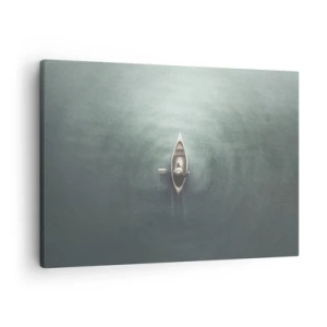 Quadro su tela - Stampe su Tela - Una barca solitaria su acque calme in un ambiente minimalista - 70x50cm - Nel lago al chiaro di luna - Decorazione murale moderna per soggiorno e camera da letto ARTTOR