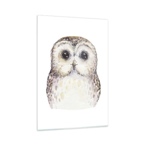 Quadro su vetro - Ritratto di un gufo su uno sfondo chiaro con colori delicati - 80x120cm - Guardami negli occhi - Decorazione murale moderna per soggiorno e camera da letto ARTTOR
