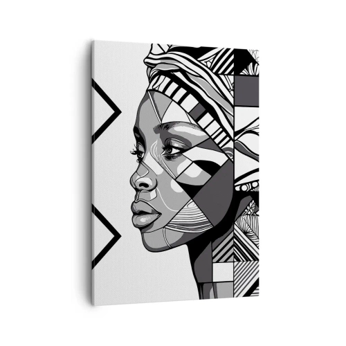 Quadro su tela - Stampe su Tela - Ritratto in bianco e nero di una donna in stile etnico - 50x70cm - Ritratto etnico - Decorazione murale moderna per soggiorno e camera da letto ARTTOR