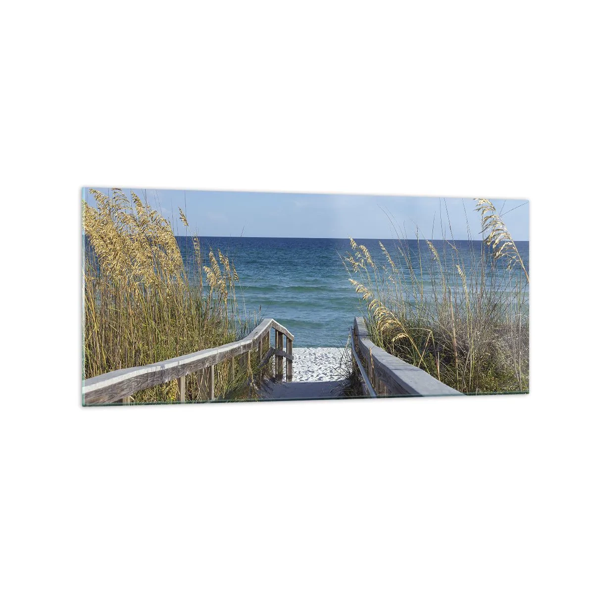 Quadro su vetro - Sentiero per la spiaggia con vista mare - 120x50cm - Al sole, al vento - Decorazione murale moderna per soggiorno e camera da letto ARTTOR
