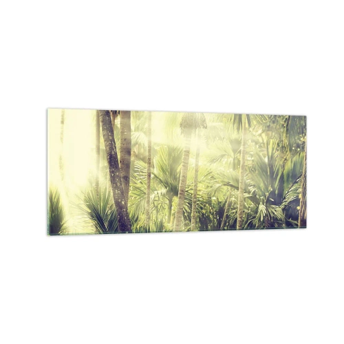 Quadro su vetro - Raggi di sole in una foresta tropicale di palme - 120x50cm - Nell'afa verde - Decorazione murale moderna per soggiorno e camera da letto ARTTOR