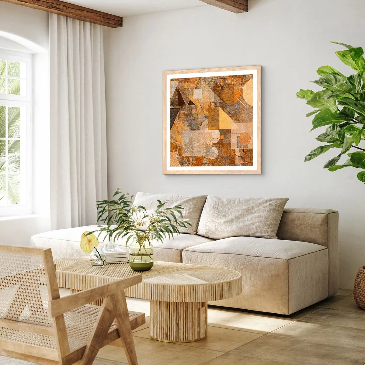 Poster in cornice rovere chiaro - Studio cubista in marrone - 40x40 cm