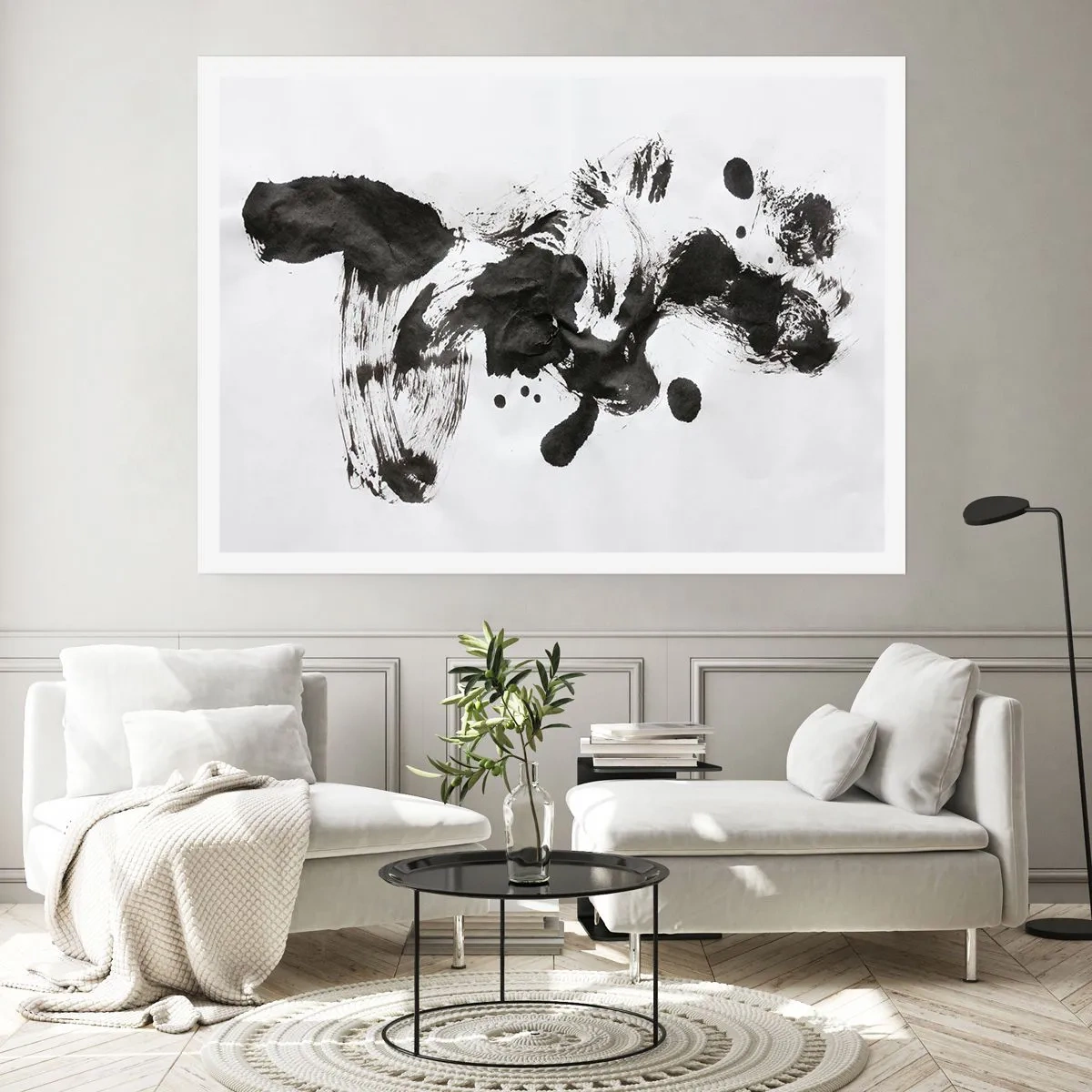 Poster - Composizione astratta di macchie nere su sfondo bianco - 100x70cm - C'è un senso nella follia? - Decorazione murale moderna per soggiorno e camera da letto ARTTOR