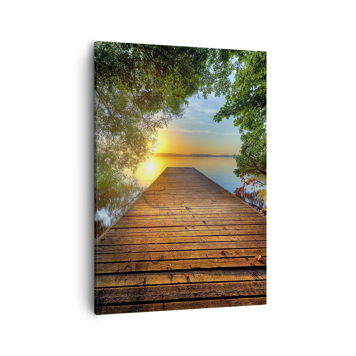 Quadro su tela - Stampe su Tela - Un molo di legno circondato dal verde durante il tramonto - 50x70cm - Non avere fretta, siediti - Decorazione murale moderna per soggiorno e camera da letto ARTTOR