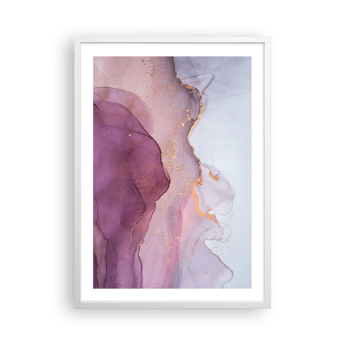 Poster in cornice bianca - Onde di lilla e viola - 50x70 cm