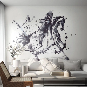 Fotomurali Premium Sand - Il cavaliere nero - Astrazione, Cavaliere a cavallo, Armatura del cavaliere - 350x256 cm