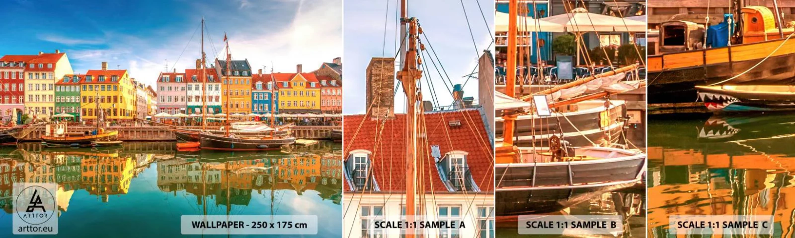 Campione Di Fotomurale Standard Eco - Sull'acqua liscia come uno specchio - Paesaggio, Architettura, Copenaghen - 100x30 cm