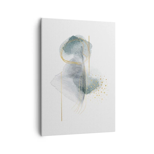 Quadro su tela - Stampe su Tela - Una composizione astratta nei toni del turchese e dell'oro. - 50x70cm - Sui legami del grigio e dell'oro - Decorazione murale moderna per soggiorno e camera da letto ARTTOR