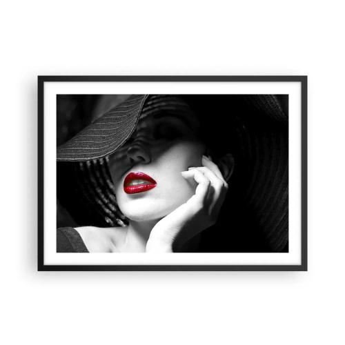 Poster in cornice nera - Ritratto in bianco e nero di una donna con le labbra rosse - 70x50cm - Studio in scarlatto - Decorazione murale moderna per soggiorno e camera da letto ARTTOR