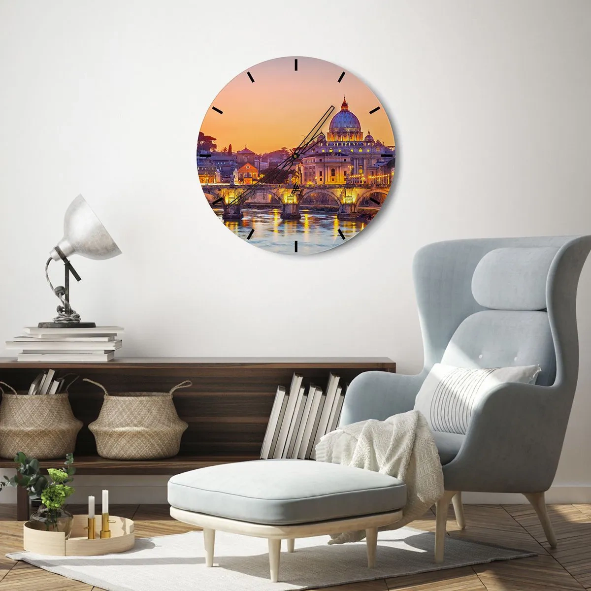 Orologio da parete - Orologio in Vetro - Tramonto sulla Città Eterna - 30x30 cm