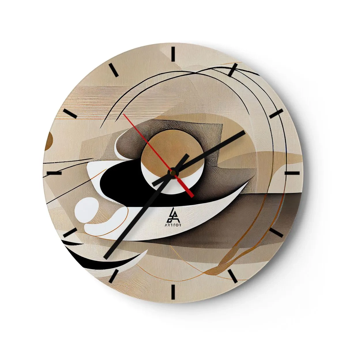 Orologio da parete - Orologio in Vetro - Una composizione geometrica con archi e forme nei toni del beige. - 30x30cm - Composizione: l'essenza delle cose - Decorazione murale moderna per soggiorno, cucina e camera da letto ARTTOR