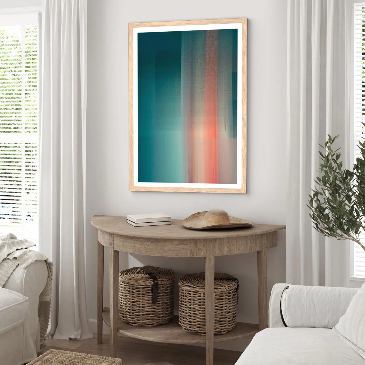 Poster in cornice rovere chiaro - Astrazione: onde di luce - 61x91 cm