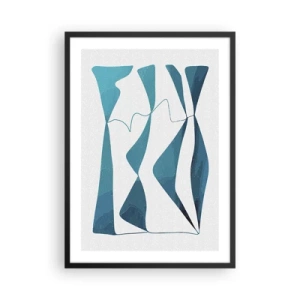 Poster in cornice nera - Una composizione astratta nei toni del blu con linee dinamiche. - 50x70cm - Astrazione: legame turchese - Decorazione murale moderna per soggiorno e camera da letto ARTTOR