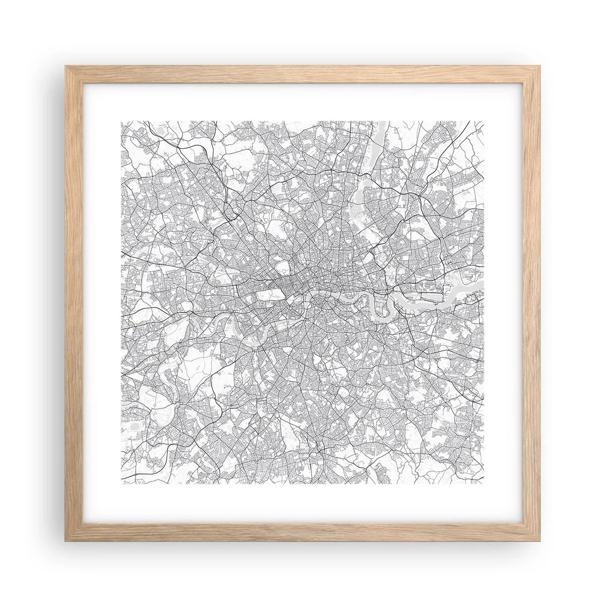 Poster in cornice rovere chiaro - Mappa del labirinto di Londra - 40x40 cm