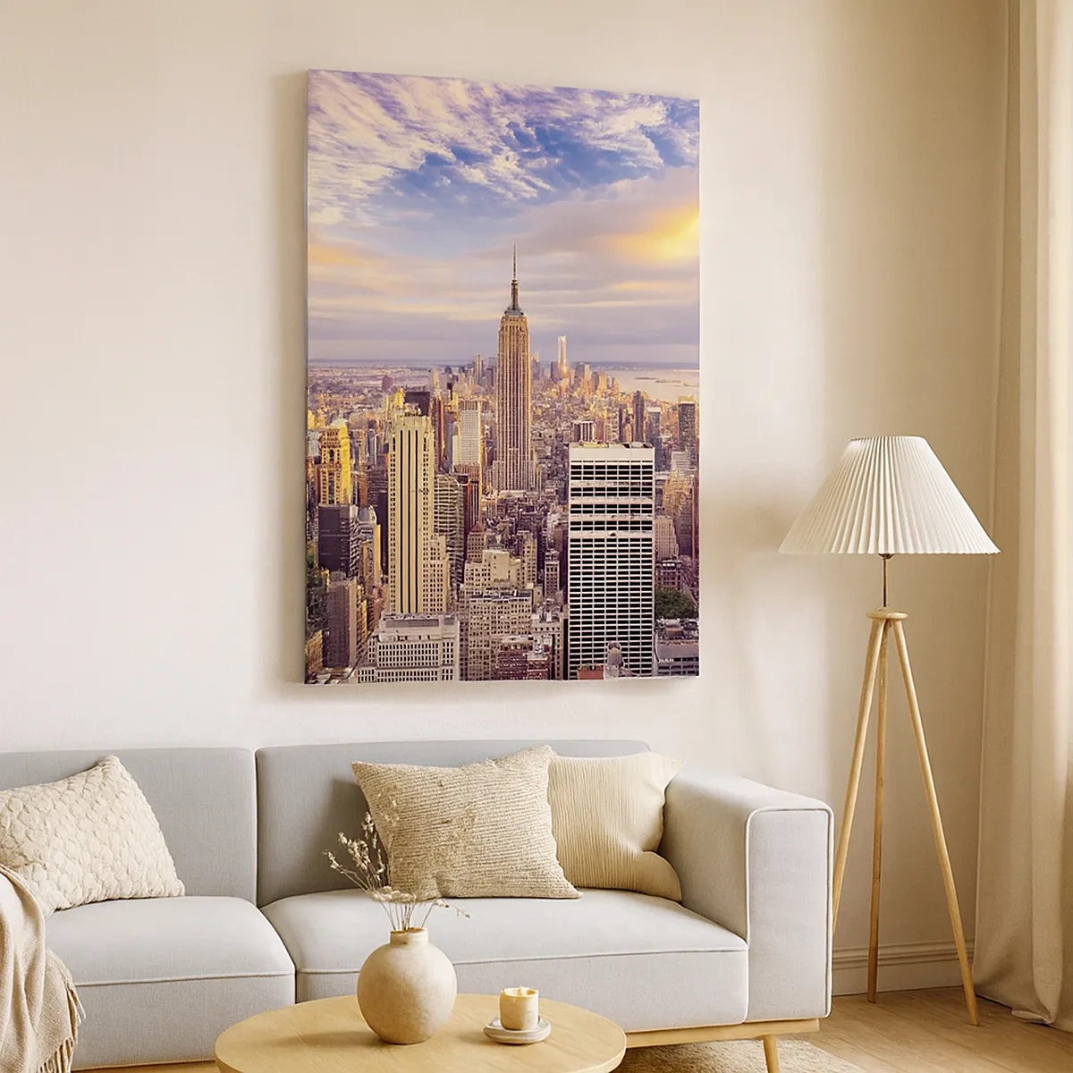 Quadro su tela - Stampe su Tela - Panorama di una città moderna con grattacieli al tramonto - 50x70cm - Toccando le nuvole - Decorazione murale moderna per soggiorno e camera da letto ARTTOR