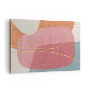 Quadro su tela - Stampe su Tela - Forme astratte in colori pastello con linee delicate - 100x70cm - Composizione pastello con filo dorato - Decorazione murale moderna per soggiorno e camera da letto ARTTOR