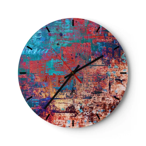 Orologio da parete - Orologio in Vetro - Una composizione astratta nelle intense tonalità del rosso e del blu. - 30x30cm - Memoria e dimenticanza - Decorazione murale moderna per soggiorno, cucina e camera da letto ARTTOR