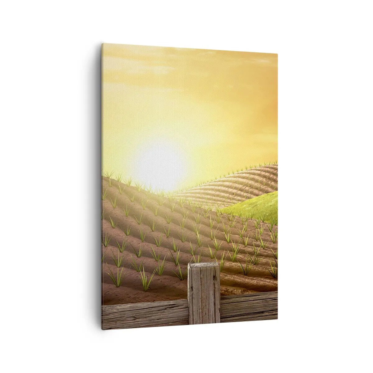 Quadro su tela - Stampe su Tela - Paesaggio rurale con un fienile rosso, un trattore e l'alba - 70x100cm - La fattoria delle favole - Decorazione murale moderna per soggiorno e camera da letto ARTTOR