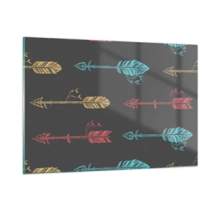 Quadro su vetro - Frecce colorate su sfondo scuro in un layout grafico - 120x80cm - In ordine - Decorazione murale moderna per soggiorno e camera da letto ARTTOR