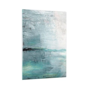 Quadro su vetro - Composizione astratta nei toni del blu e del grigio - 50x70cm - Orizzonte nel blu - Decorazione murale moderna per soggiorno e camera da letto ARTTOR