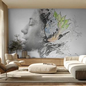 Fotomurali Standard Eco - Ritratto di una donna nell'astrazione artistica - 100x70cm - Immersa nella natura - Decorazione murale moderna per soggiorno e camera da letto ARTTOR