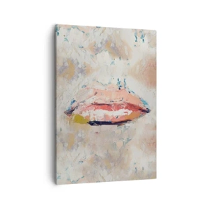 Quadro su tela - Stampe su Tela - Una composizione astratta che raffigura le labbra di una donna in colori pastello. - 50x70cm - Risveglia i sensi - Decorazione murale moderna per soggiorno e camera da letto ARTTOR