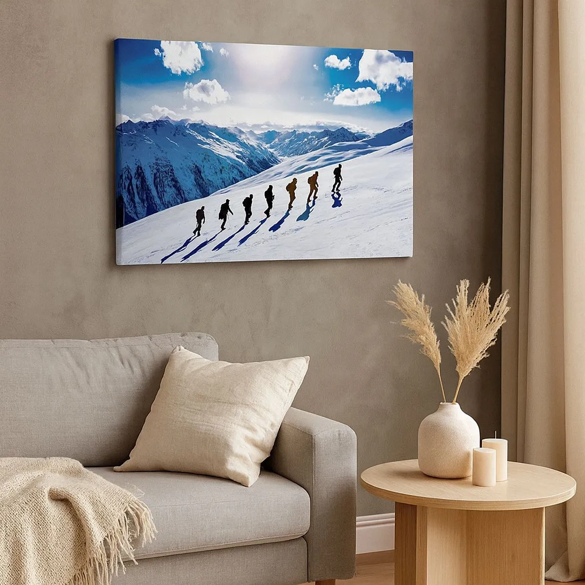 Quadro su tela - Stampe su Tela - Un gruppo di alpinisti che scalano un pendio innevato - 70x50cm - La squadra dei conquistatori - Decorazione murale moderna per soggiorno e camera da letto ARTTOR
