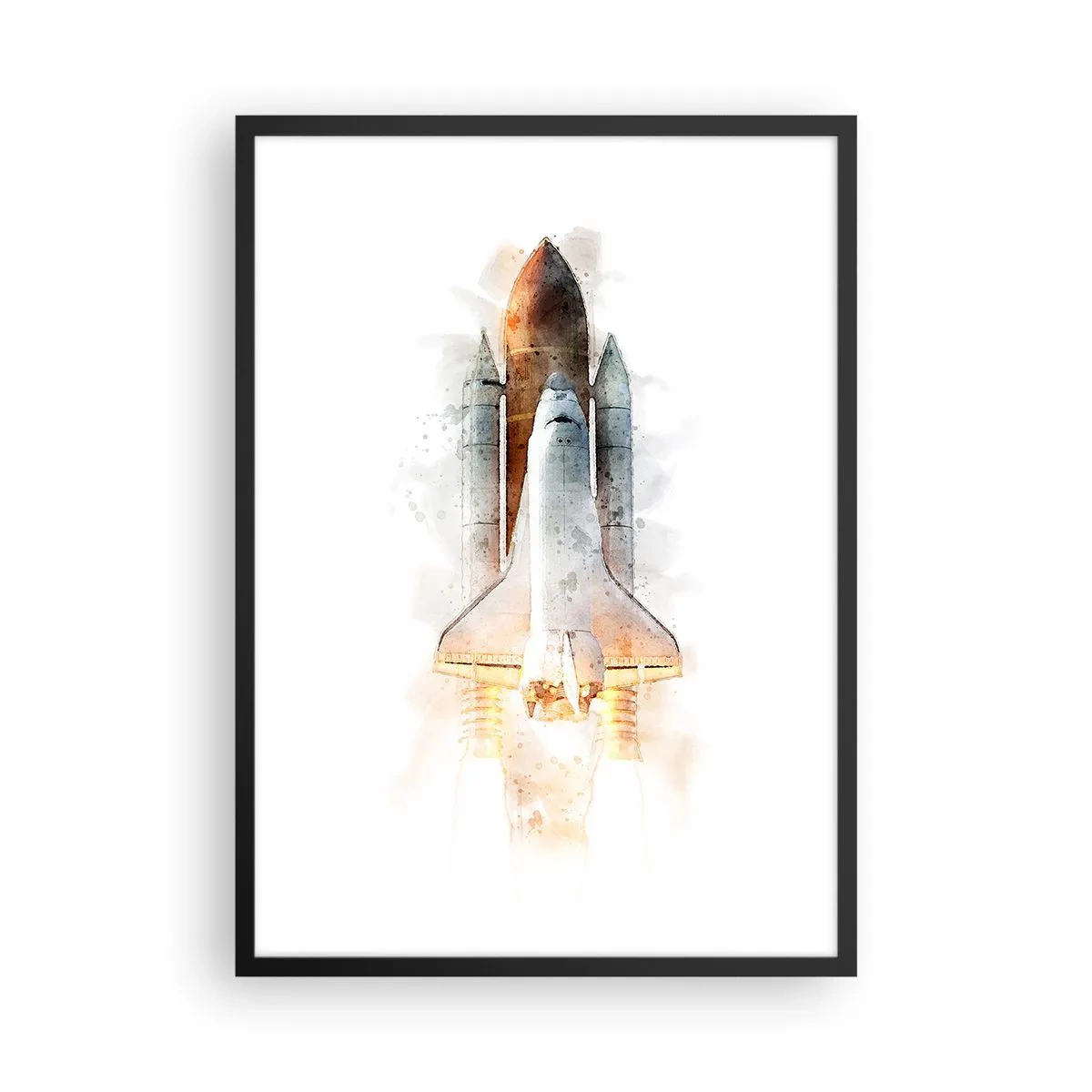 Poster in cornice nera - Navetta spaziale in stile acquerello che decolla - 50x70cm - La partenza degli esploratori - Decorazione murale moderna per soggiorno e camera da letto ARTTOR