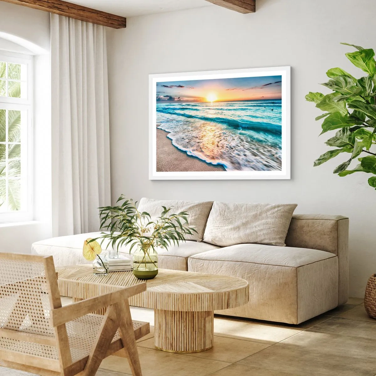 Poster in cornice bianca - Tramonto sul mare - 40x30 cm