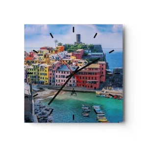Orologio da parete - Orologio in Vetro - Una colorata città di mare con un porto pittoresco - 30x30cm - Magica cittadina mediterranea - Decorazione murale moderna per soggiorno e camera da letto ARTTOR