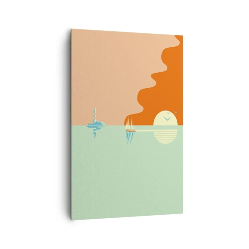 Quadro su tela - Stampe su Tela - Un paesaggio marino minimalista con una barca a vela e un tramonto - 80x120cm - Ideale paesaggio marittimo - Decorazione murale moderna per soggiorno e camera da letto ARTTOR