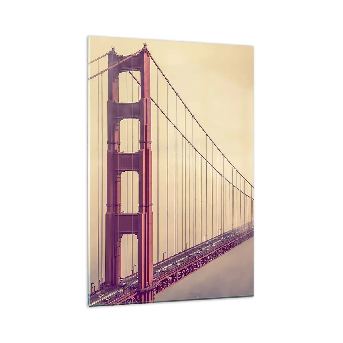 Quadro su vetro - Un ponte nella nebbia in tonalità pastello, simbolo di eleganza e pace - 80x120cm - Tra il cielo e la terra - Decorazione murale moderna per soggiorno e camera da letto ARTTOR