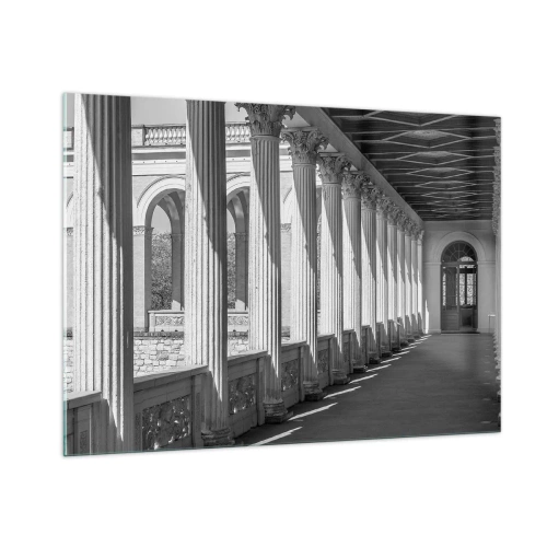 Quadro su vetro - Un colonnato bianco e nero con un gioco ritmico di luci e ombre - 100x70cm - Portico soleggiato - Decorazione murale moderna per soggiorno e camera da letto ARTTOR