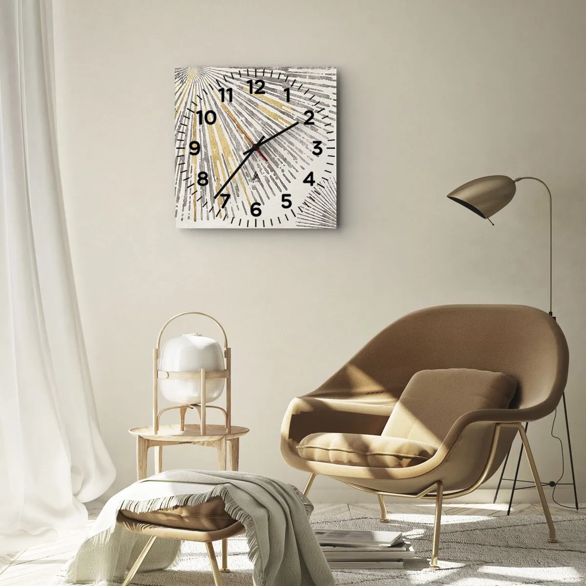 Orologio da parete - Orologio in Vetro - Motivo astratto a forma di raggio - 30x30cm - La bellezza dei raggi - Decorazione murale moderna per soggiorno e camera da letto ARTTOR