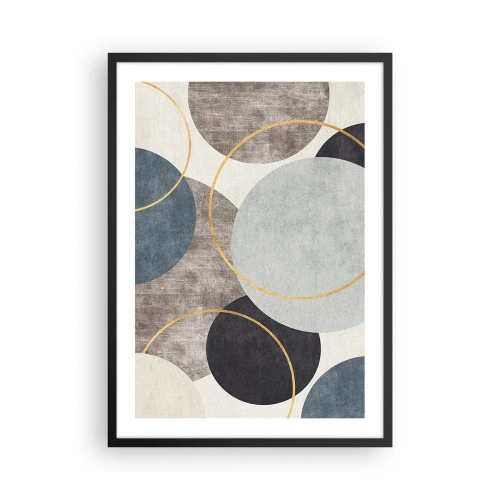 Poster in cornice nera - Composizione geometrica astratta con cerchi nelle tonalità del blu. - 50x70cm - Un cerchio dietro l'altro - Decorazione murale moderna per soggiorno e camera da letto ARTTOR