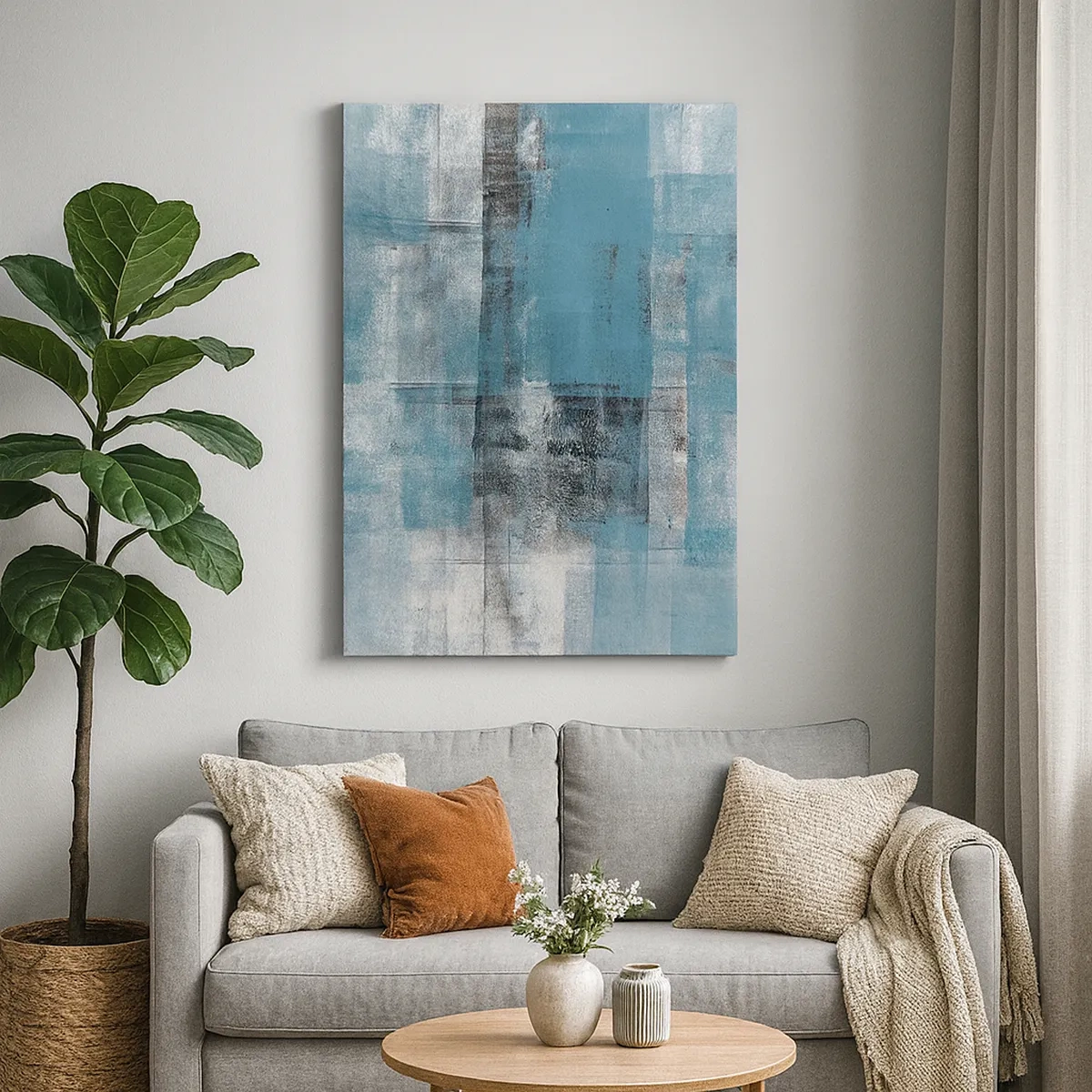 Quadro su tela - Stampe su Tela - Una composizione astratta nelle tonalità del blu con texture e strati. - 50x70cm - Acqua e aria - Decorazione murale moderna per soggiorno e camera da letto ARTTOR
