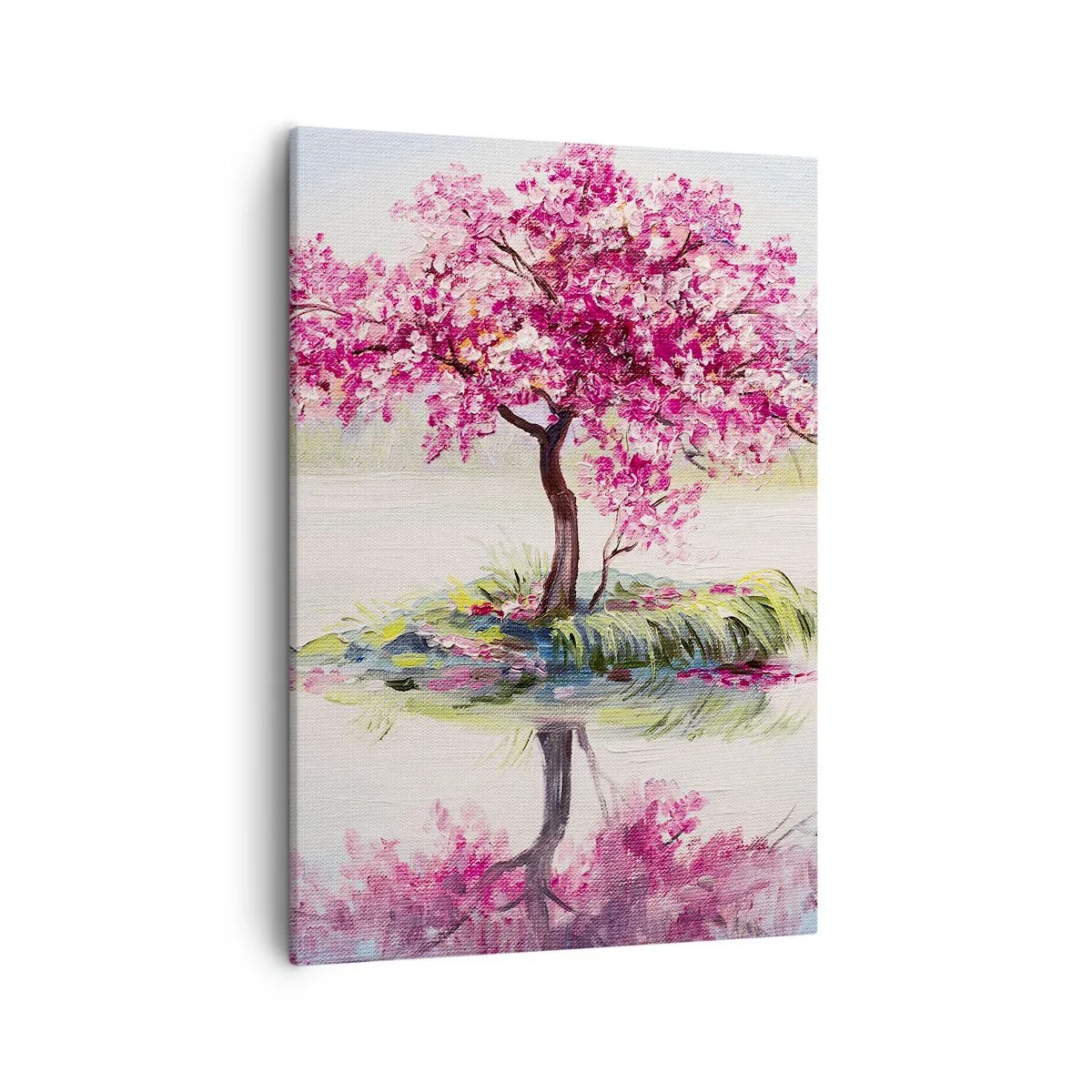 Quadro su tela - Stampe su Tela - Un albero in fiore sull'acqua ferma - 50x70cm - La festa della primavera - Decorazione murale moderna per soggiorno e camera da letto ARTTOR