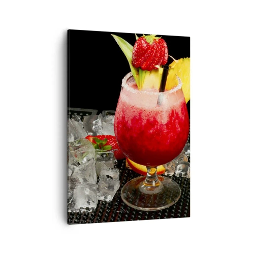 Quadro su tela - Stampe su Tela - Un cocktail colorato con fragole, ghiaccio e ananas - 50x70cm - Incantare il gusto - Decorazione murale moderna per soggiorno e camera da letto ARTTOR