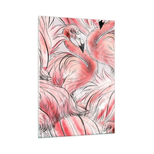 Quadro su vetro - Fenicotteri rosa in stile cartone animato decorativo - 50x70cm - Corpo di ballo alato - Decorazione murale moderna per soggiorno e camera da letto ARTTOR
