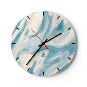 Orologio da parete - Orologio in Vetro - Striature pastello astratte in blu e beige - 30x30cm - Brezze primaverili - Decorazione murale moderna per soggiorno, cucina e camera da letto ARTTOR