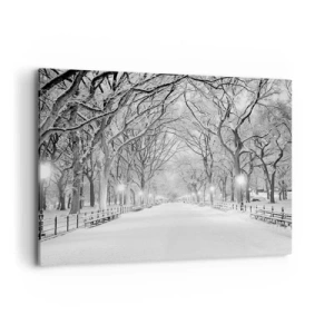 Quadro su tela - Stampe su Tela - Un vicolo invernale con alberi innevati in bianco e nero - 100x70cm - Quattro stagioni: l'inverno - Decorazione murale moderna per soggiorno e camera da letto ARTTOR