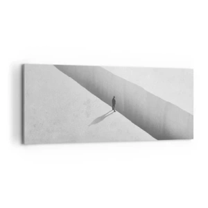 Quadro su tela - Stampe su Tela - Una figura solitaria è in piedi su un profondo abisso in un ambiente monocromatico. - 120x50cm - Un obiettivo chiaro - Decorazione murale moderna per soggiorno e camera da letto ARTTOR