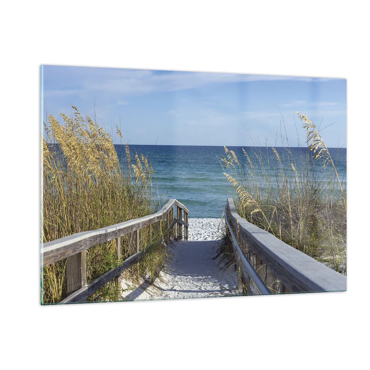 Quadro su vetro - Sentiero per la spiaggia con vista mare - 120x80cm - Al sole, al vento - Decorazione murale moderna per soggiorno e camera da letto ARTTOR
