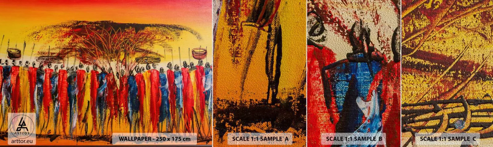 Campione di Fotomurale Premium Sand - Al suono dei tam tam - Pezzo, Persone, Africa - 100x30 cm