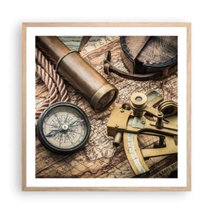 Poster in cornice rovere chiaro - Traccia la rotta - 60x60 cm