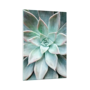 Quadro su vetro - Primo piano di una succulenta verde - 80x120cm - Il cuore del deserto - Decorazione murale moderna per soggiorno e camera da letto ARTTOR