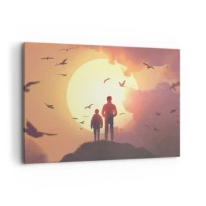 Quadro su tela - Stampe su Tela - Figure sullo sfondo del sole al tramonto - 100x70cm - Faccia a faccia con il sole - Decorazione murale moderna per soggiorno e camera da letto ARTTOR