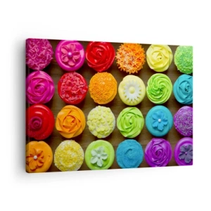 Quadro su tela - Stampe su Tela - Cupcakes colorati con decorazioni pastello - 70x50cm - Ognuno è differente, tutti sono buoni - Decorazione murale moderna per soggiorno e camera da letto ARTTOR
